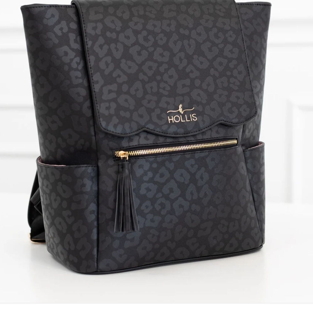 Hollis Black Leopard Print Backpack / Diaper Bag